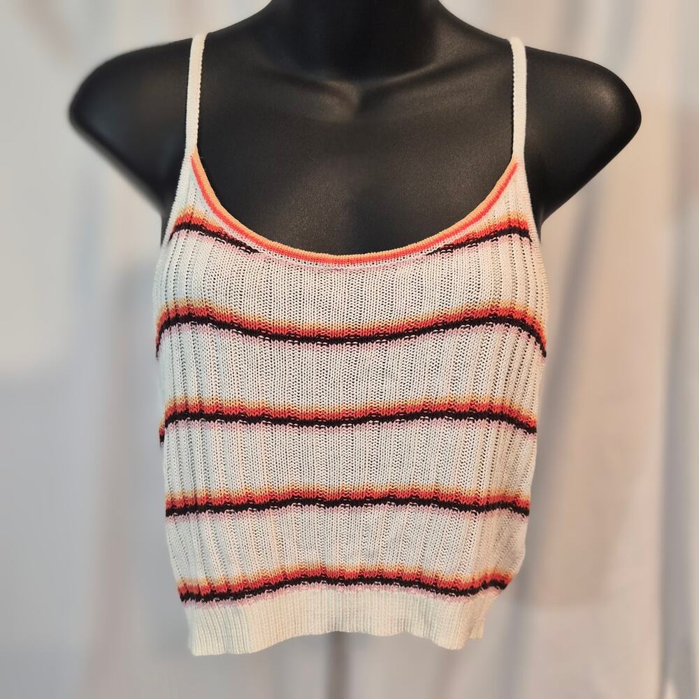 IJOAH Striped Knit Crop Top Cami Medium 70s Boho Crochet Vibe